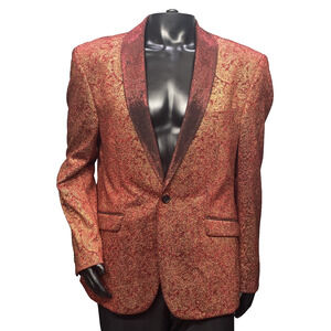 Giovanni Testi 48R Lurex/Sequin Red Gold Shimmer Metallic Tux Blazer Statement